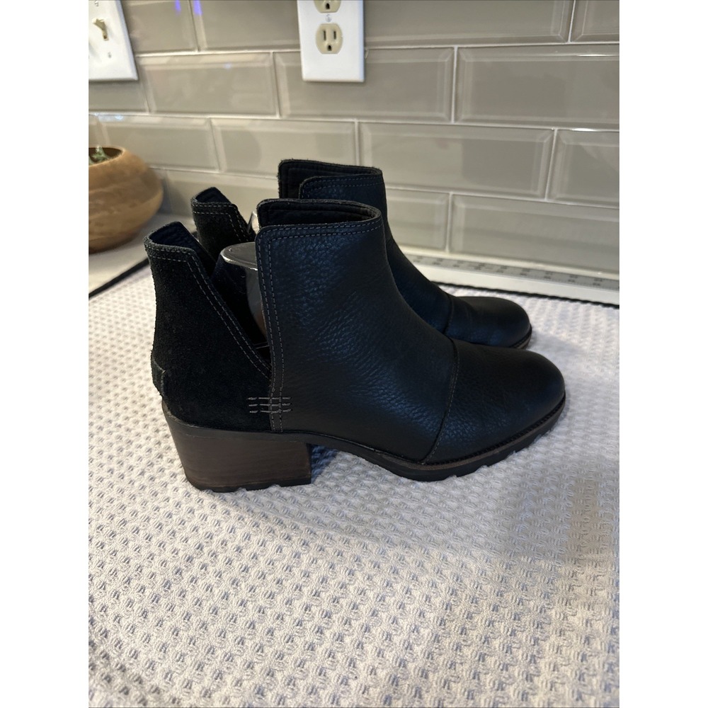 Sorel Women NL3383 Cate Cutout Black Leather Waterproof Bootie Boots US Size 9